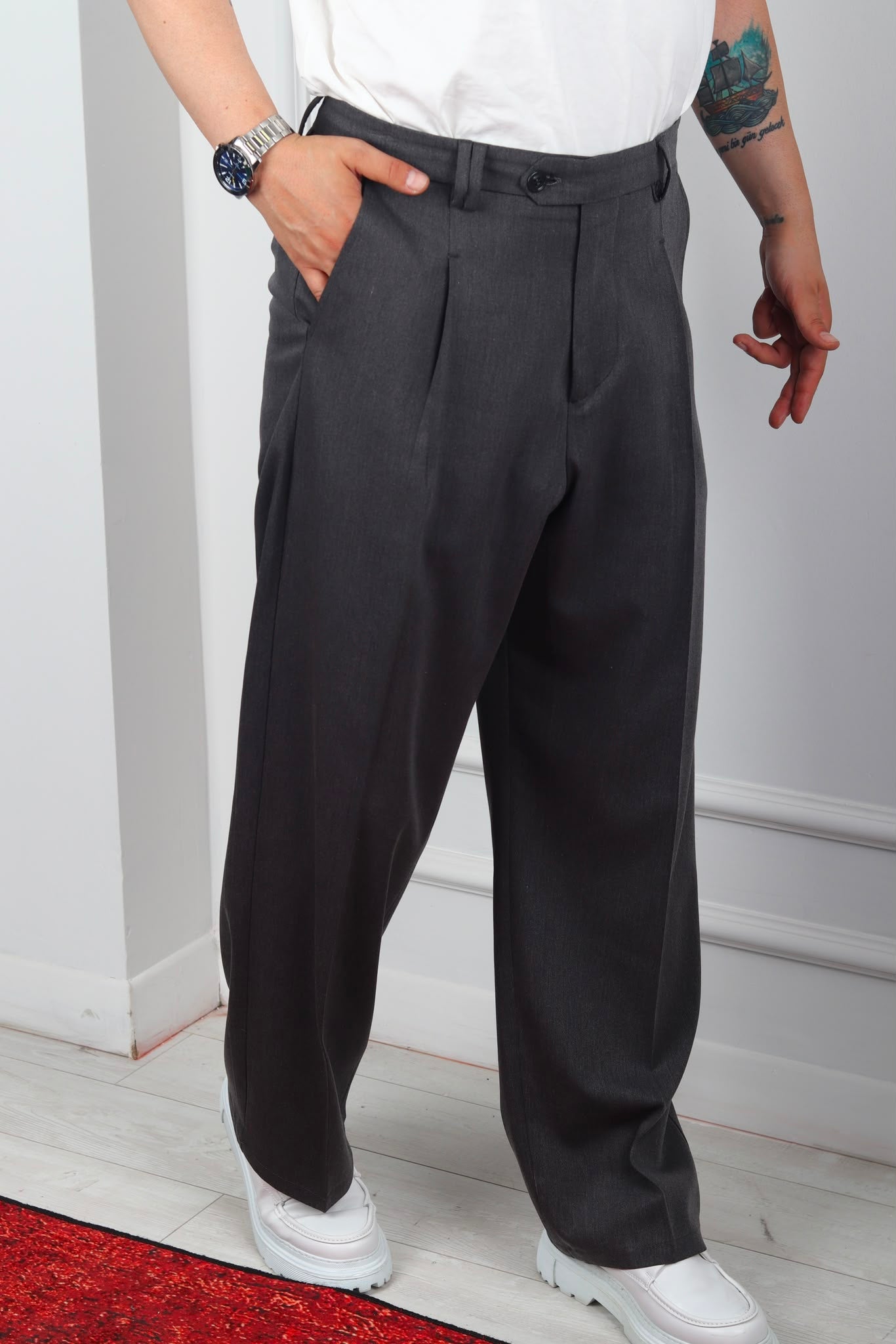 KORE MODEL PİLELİ BAGGY PANTOLON ANTRASİT
