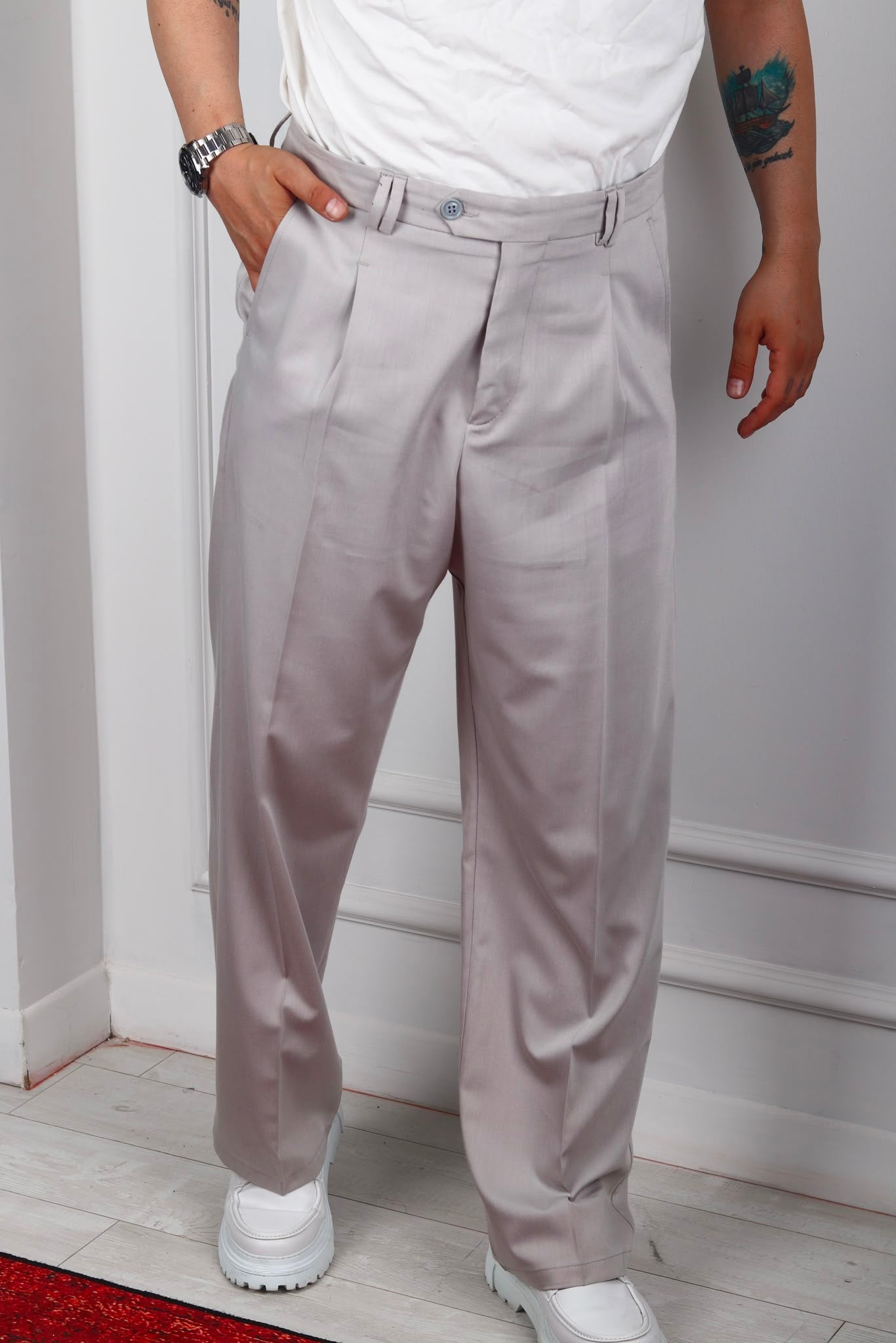 KORE MODEL PİLELİ BAGGY PANTOLON GRİ