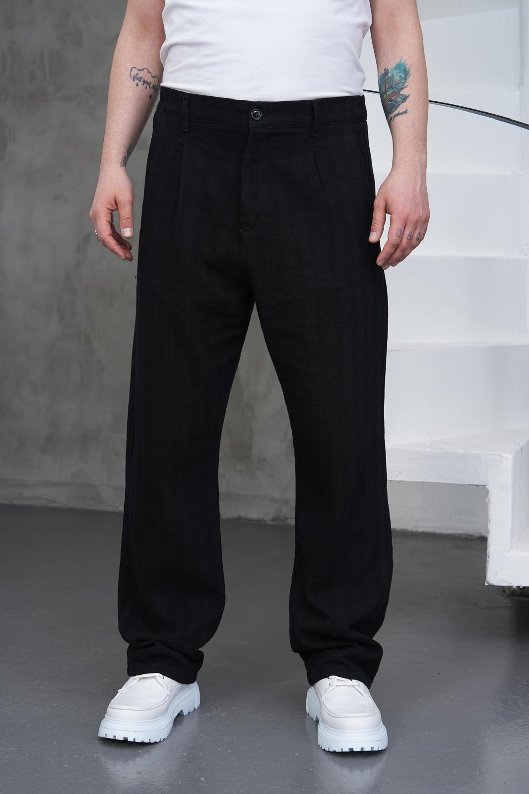SİYES ÖRGÜ KETEN BAGGY PANTOLON SİYAH