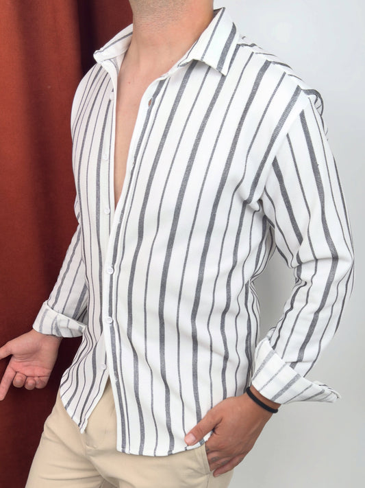 ÇİZGİLİ PAMUK GÖMLEK BEYAZ