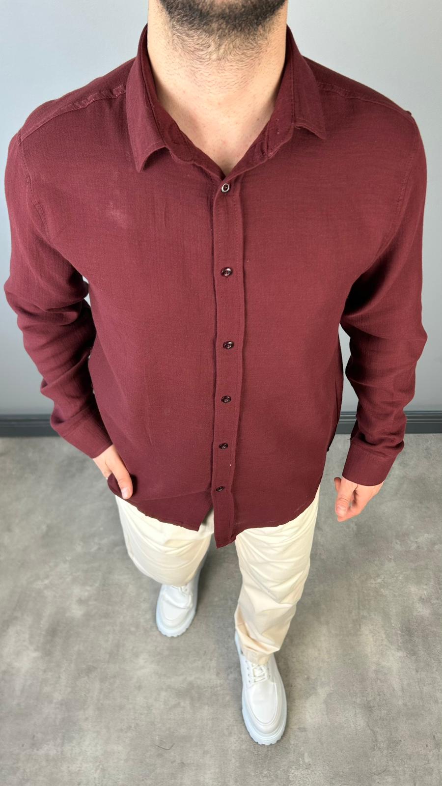 YAZLIK MODAL KETEN GÖMLEK BORDO