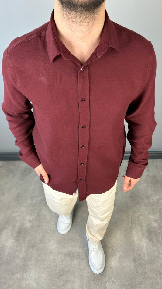 YAZLIK MODAL KETEN GÖMLEK BORDO