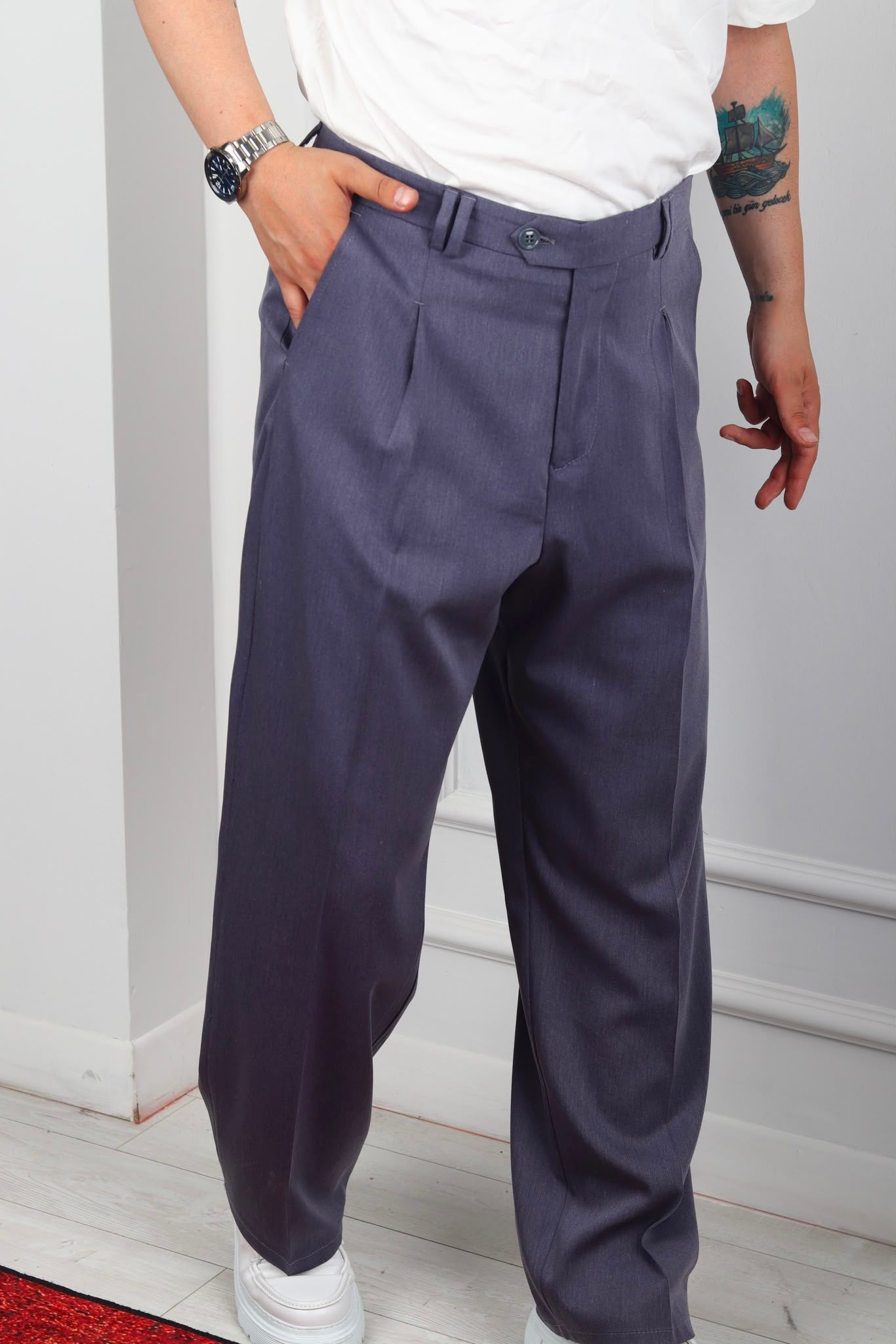 KORE MODEL PİLELİ BAGGY PANTOLON MOR
