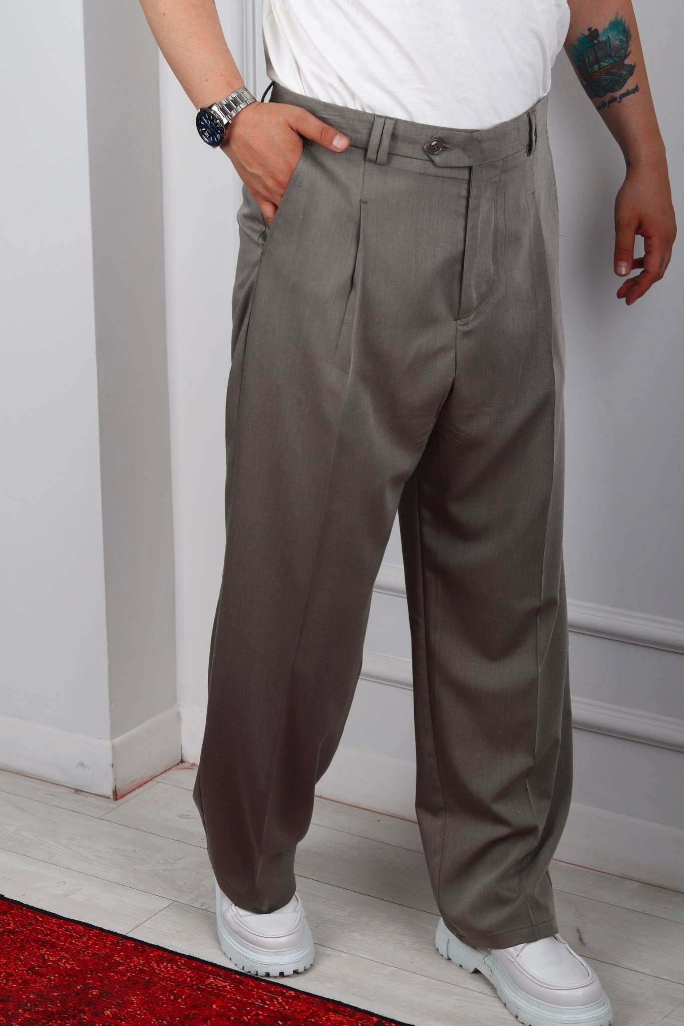 KORE MODEL PİLELİ BAGGY PANTOLON KOYU GRİ