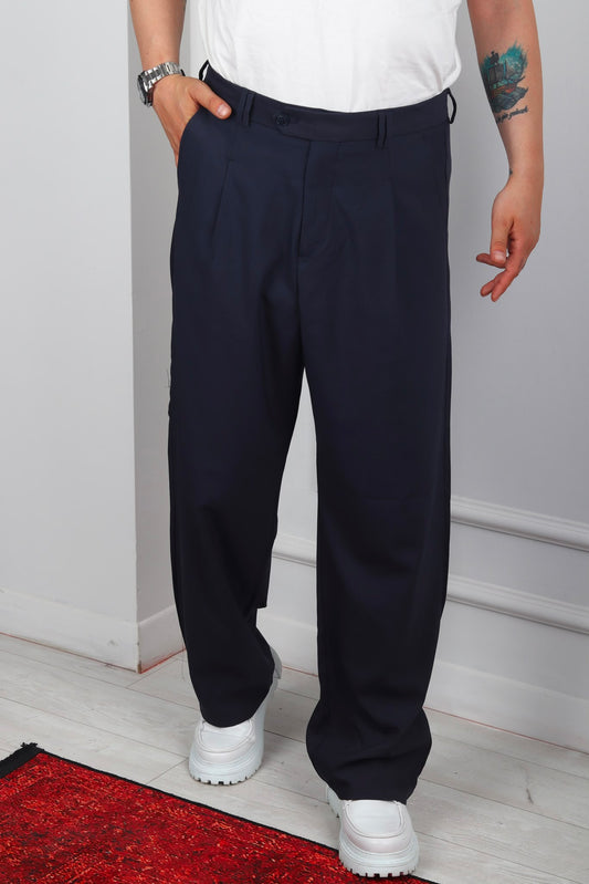 KORE MODEL PİLELİ BAGGY PANTOLON LACİVERT