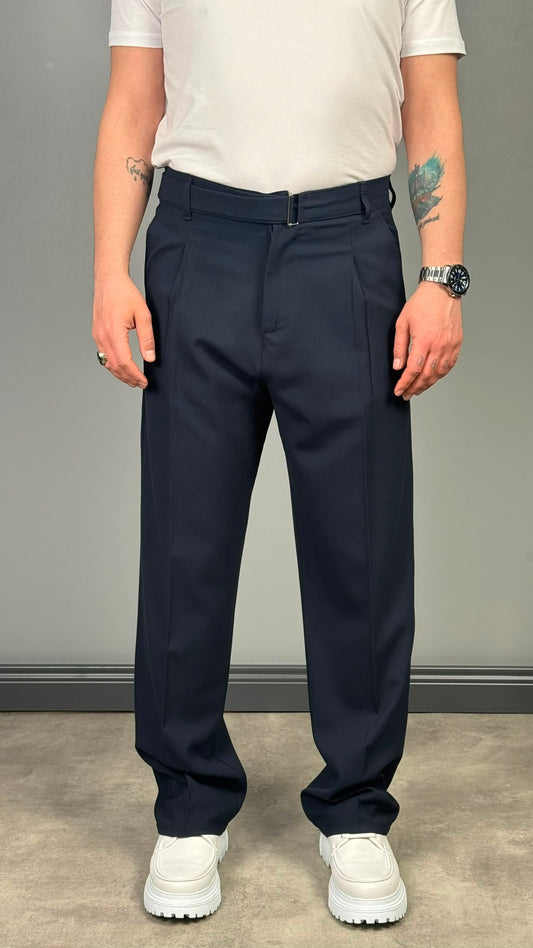 KENDİNDEN KEMERLİ BAGGY KESİM KUMAŞ PANTOLON LACİVERT