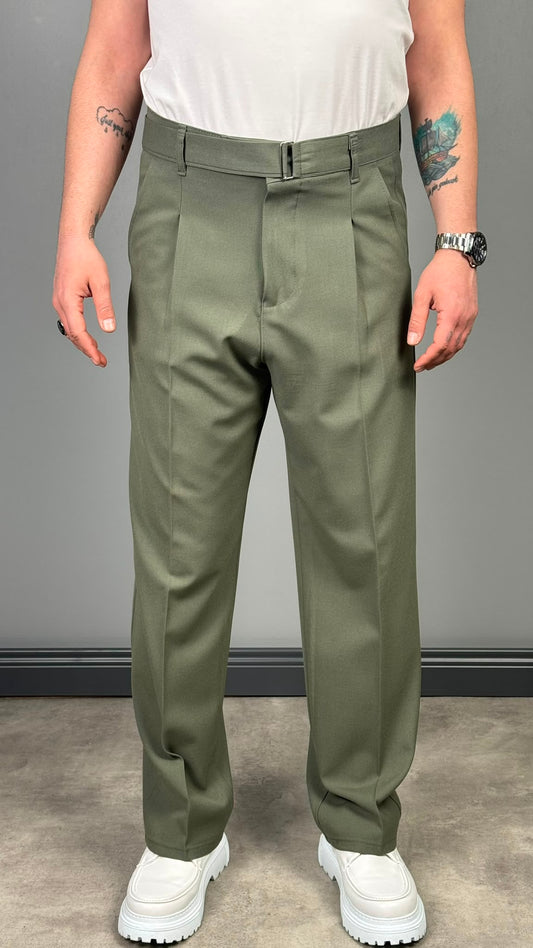 KENDİNDEN KEMERLİ BAGGY KESİM KUMAŞ PANTOLON HAKİ