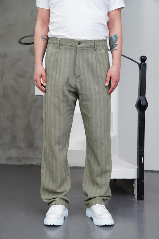SİYES ÖRGÜ KETEN BAGGY PANTOLON YEŞİL